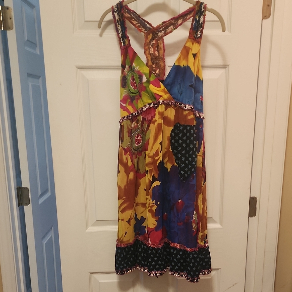 Desigual Womens Yellow Blue Floral Patchwork Dress